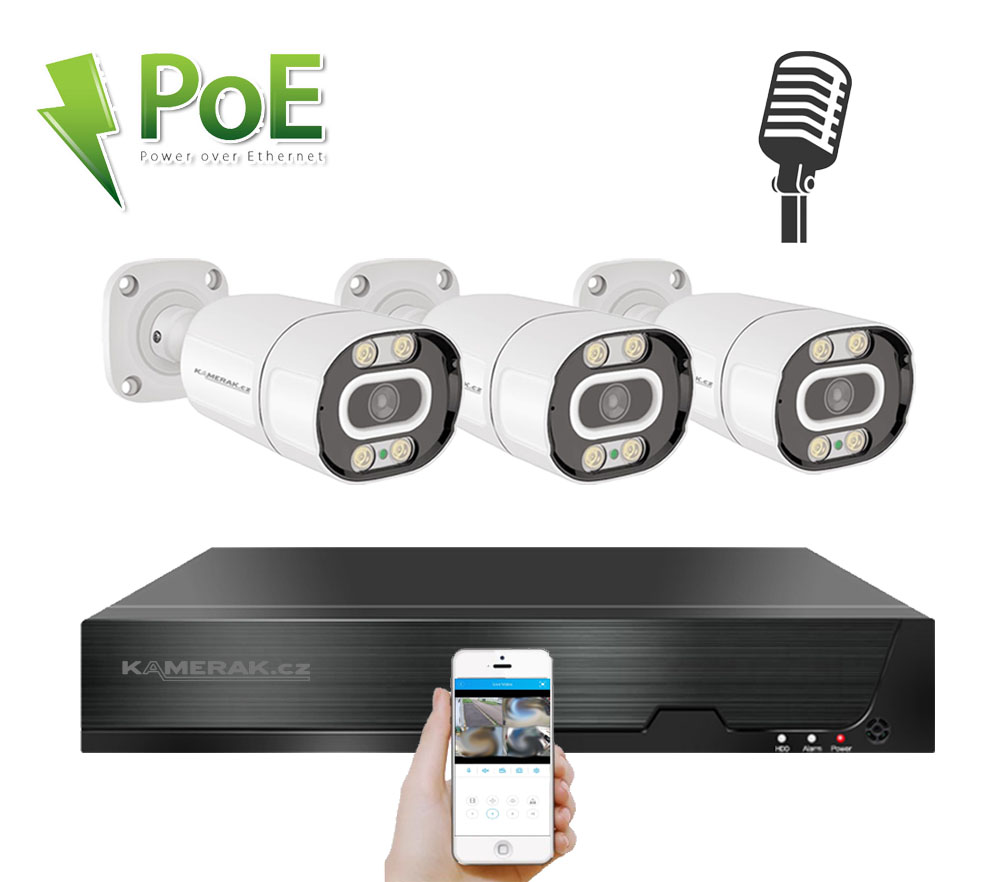PoE IP 3 kamerovy set XM-303B 4MPx, mikrofon, CZ menu - 6490 K