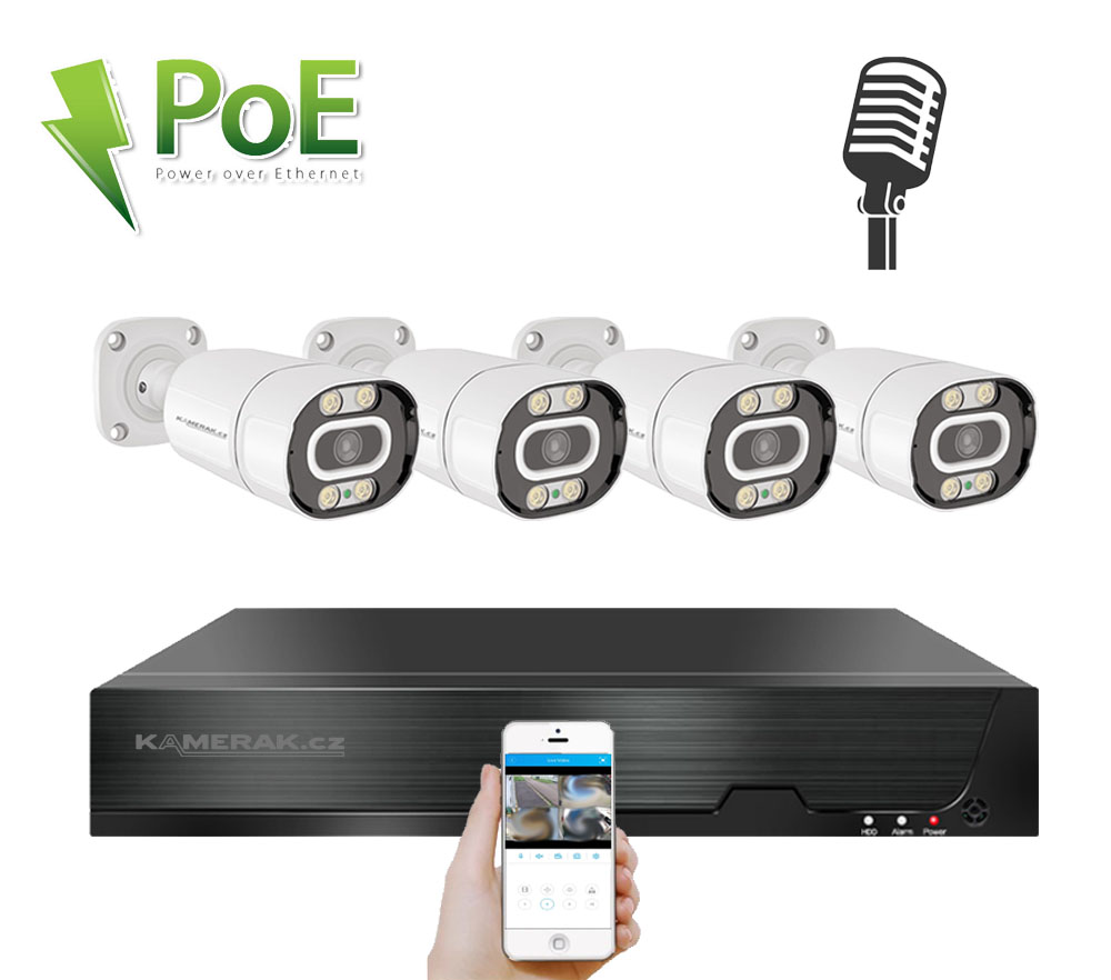 PoE IP 4 kamerovy set XM-403B 4MPx, mikrofon, CZ menu - 7790 K
