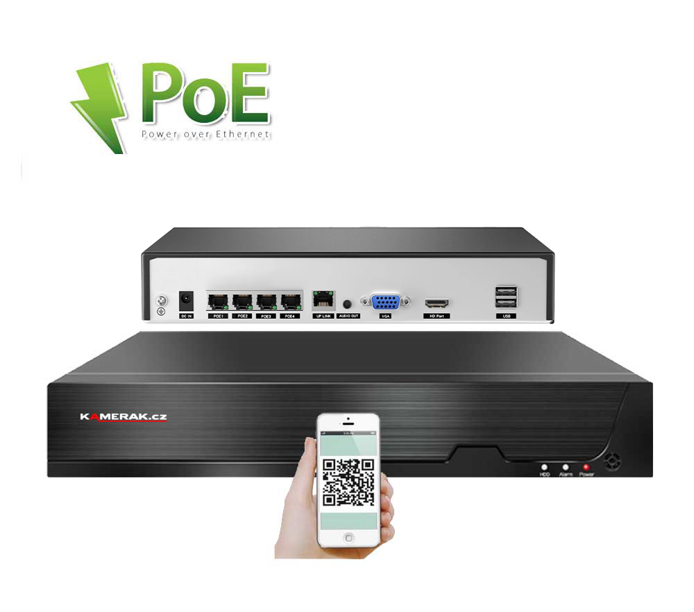Rekord�r pro 4 IP kamery s vestav�n�m PoE nap�jen�m