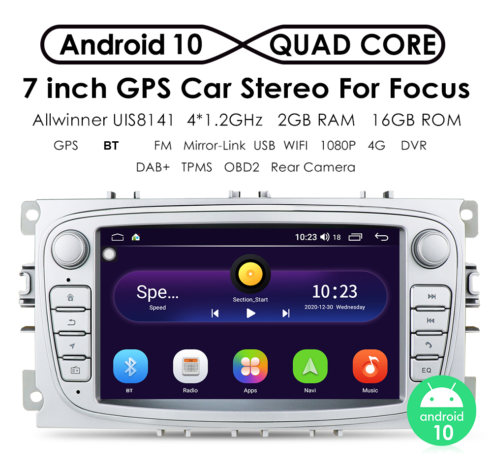 Autoradio 7" Q3209KT Android 10, 2+16GB s BT GPS WiFi pro Ford Focus Mondeo C-MAX