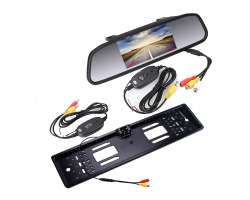 Parkovac� set LCD 4,3" ve zp�tn�m zrc�tku + kamera v podlo�ce pro SPZ s LED p��svitem - 1248 K�