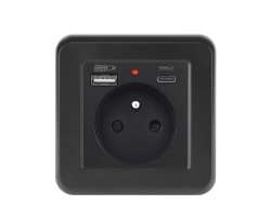 UNIC Elektrick zsuvka 230V+USB+USB C 5V/2,1A vetn rmeku, plast ern - 253 K