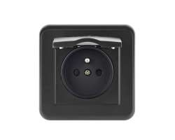 UNIC Elektrick� z�suvka 230V s krytem v r�me�ku 82mm, �ern� plast - 93 K�