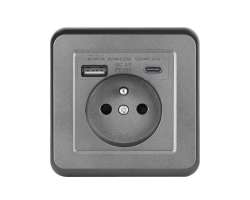 UNIC Elektrick� z�suvka 230V+USB+USB C 5V Rychl� nab�jen�, v�etn� r�me�ku, plast �ed� - 284 K�