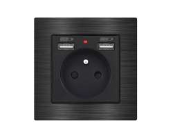 UNIC Elektrick� z�suvka 230V+2*USB 5V/2.1A �ern�, v r�me�ku 82mm, slitina hlin�ku - 277 K�