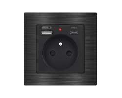 UNIC Elektrick� z�suvka 230V+USB+USB C 5V/2,1A  �ern� v r�me�ku 82mm, slitina hlin�ku - 316 K�