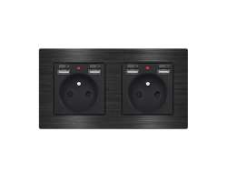 UNIC Elektrick� z�suvka 2x (230V+2xUSB 5V/2,1A) v r�me�ku 153mm slitina hlin�ku �ern� - 506 K�