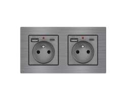UNIC Elektrick� z�suvka 2x (230V+USB+USB C 5V/2,1A) v r�me�ku 153mm, slitina hlin�ku �ed� - 506 K�