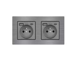 UNIC Elektrick� z�suvka 2x (230V+USB+USB C 5V/2,1A) rychl� nab�jen�, v r�me�ku 153mm, slitina hlin�ku �ed� - 646 K�