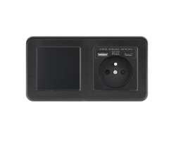 UNIC Elektrick� z�suvka (230V+USB+USBc 5V Rychl� nab�jen�) + vyp�na� jednop�lov� �.1 v r�me�ku 153mm, plast �ern� - 378 K�