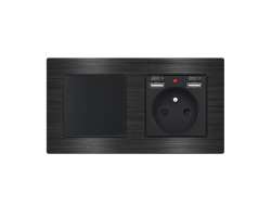 UNIC Elektrick� z�suvka (230V+2xUSB 5V/2,1A) + vyp�na� jednop�lov� �.1 v r�me�ku 153mm, slitina hlin�ku �ern� - 376 K�