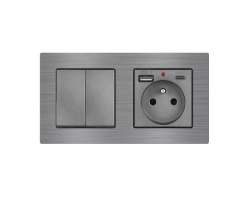 UNIC Elektrick� z�suvka (230V+USB+USBc 5V) + dvojvyp�na� lustrov� s�riov� �.5 v r�me�ku 153mm, slitina hlin�ku �ed� - 377 K�