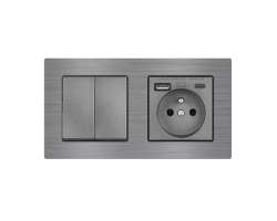 UNIC Elektrick� z�suvka (230V+USB+USBc 5V Rychl� nab�jen�) + dvojvyp�na� lustrov� s�riov� �.5 v r�me�ku 153mm, slitina hlin�ku �ed� - 447 K�