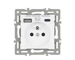 UNIC modul z�suvka MDZ230USB+C5V rychl� nab�jen�, b�l� pro r�me�ek 82mm - 259 K�