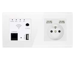 SRAN Wifi repeater + modul zsuvka 230V+2xUSB  5V/2,1A v rmeku, sklo bl  - 670 K