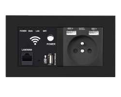 SRAN zsuvka WiFi socket + zsuvka 230V+2xUSB  5V/2,1A v rmeku, plast ern - 650 K