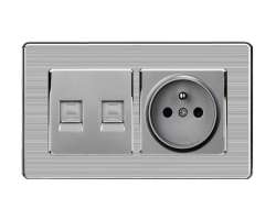 SRAN Elektrick� z�suvka 230V+modul 2xRJ45 v r�me�ku nerez ocel - 136 K�