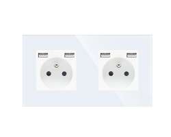 SRAN Elektrick� z�suvka 2x230V+USB 5V/2,1A v�etn� r�me�ku b�l� sklo - 346 K�