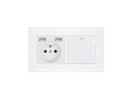 SRAN Elektrick zsuvka 230V+USB+USB 5V/2,1A + vypna schodiov/kov v rmeku 147mm, sklo bl - 235 K