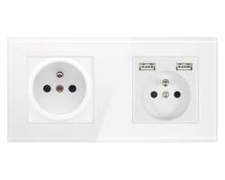 SRAN Elektrick� z�suvka 230V+230V s USB 5V/2.1A b�l� v�etn� r�me�ku sklo b�l� - 246 K�