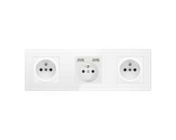 SRAN Elektrick� sklen�n� trojz�suvka 230V + 230V 2*USB 5V/2,1A  s vyp�na�em  r�me�ku 258mm, sklo b�l� - 348 K�