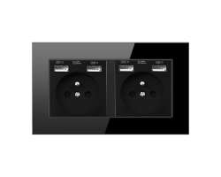 SRAN Elektrick zsuvka 2x230V+4xUSB 5V/2.1A v rmeku 147mm , ern sklo - 350 K