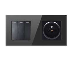 SRAN Elektrick� z�suvka 230V+2*USB 5V/2,1A + trojvyp�na� v r�me�ku 147mm, �ern� sklo - 226 K�