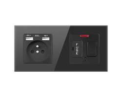 SRAN zsuvka 230V+2xUSB5V + vypna s pojistkou a kontrolkou s ernm sklennm rmekem  - 260 K