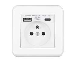 UNIC Elektrick zsuvka 230V+USB+USB C 5V Rychl nabjen, vetn rmeku, plast bl - 284 K