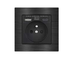 UNIC Elektrick� z�suvka 230V+USB+USB C 5V Rychl� nab�jen�, v r�me�ku 82mm, slitina hlin�ku �ern� - 347 K�