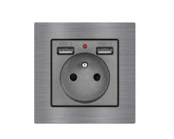 UNIC Elektrick zsuvka 230V+2*USB 5V/2.1A ed, v rmeku 82mm, slitina hlinku - 262 K