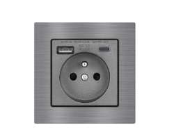 UNIC Elektrick� z�suvka 230V+USB+USB C 5V Rychl� nab�jen�, v r�me�ku 82mm, slitina hlin�ku �ed� - 347 K�