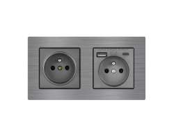 UNIC Elektrick� z�suvka 2x230V+USB+USB C 5V/2,1A (rychl� nab�jen�) v r�me�ku 153mm, slitina hlin�ku �ed� - 445 K�
