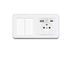 UNIC Elektrick� z�suvka (230V+USB+USBc 5V Rychl� nab�jen�) + dvojvyp�na� lustrov� s�riov� �.5 v r�me�ku 153mm, plast b�l� - 379 K�