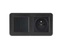 UNIC Elektrick zsuvka 230V + dvojvypna lustrov sriov .5 v rmeku 153mm, plast ern - 178 K