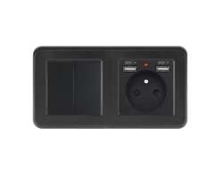 UNIC Elektrick zsuvka (230V+2xUSB 5V/2,1A) + dvojvypna lustrov sriov .5 v rmeku 153mm, plast ern - 309 K