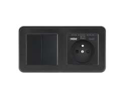 UNIC Elektrick zsuvka (230V+USB+USBc 5V Rychl nabjen) + dvojvypna lustrov sriov .5 v rmeku 153mm, plast ern - 379 K