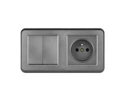 UNIC Elektrick� z�suvka 230V + dvojvyp�na� lustrov� s�riov� �.5 v r�me�ku 153mm, plast �ed� - 178 K�