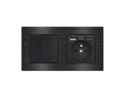 UNIC Elektrick� z�suvka (230V+USB+USBc 5V Rychl� nab�jen�) + vyp�na� jednop�lov� �.1 v r�me�ku 153mm, slitina hlin�ku �ern� - 446 K�