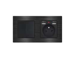 UNIC Elektrick zsuvka (230V+2xUSB 5V/2,1A) + dvojvypna lustrov sriov .5 v rmeku 153mm, slitina hlinku ern - 377 K