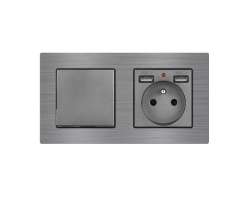 UNIC Elektrick zsuvka (230V+2xUSB 5V/2,1A) + vypna jednoplov .1 v rmeku 153mm, slitina hlinku ed - 361 K