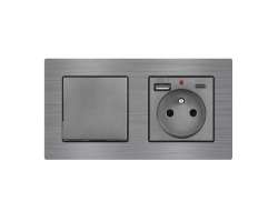 UNIC Elektrick� z�suvka (230V+USB+USBc 5V) + vyp�na� jednop�lov� �.1 v r�me�ku 153mm, slitina hlin�ku �ed� - 376 K�