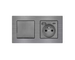 UNIC Elektrick� z�suvka (230V+USB+USBc 5V Rychl� nab�jen�) + vyp�na� jednop�lov� �.1 v r�me�ku 153mm, slitina hlin�ku �ed� - 446 K�