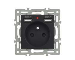 UNIC modul MDZ230VUSB25V Zsuvka 230V+2xUSB 5V/2,1A ern do rmeku 82mm - 189 K