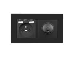 SRAN Elektrick zsuvka 230V+USB+USB 5V/2,1A + LED oton stmva 230V/1A  v rmeku 147mm, plast ern - 240 K