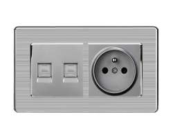 SRAN Elektrick� z�suvka 230V+modul 2xRJ45 v r�me�ku nerez ocel - 136 K�