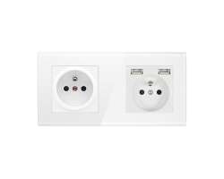 VOLNA SRAN Elektrick� z�suvka 230V 16A + 230V+2*USB 5V/2,1A v r�me�ku 147mm, sklo b�l� - 278 K�