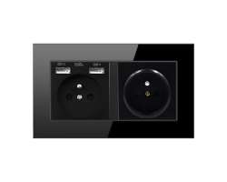 SRAN Elektrick� z�suvka 2x230V+2xUSB 5V/2.1A v r�me�ku 147mm , �ern� sklo - 250 K�