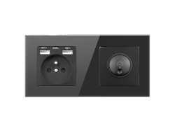 SRAN Elektrick zsuvka 230V+2USB 5V/2,1A + LED oton stmva  v rmeku 172mm, ern sklo - 250 K