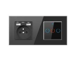 SRAN zsuvka 230V+2xUSB + AiWiFi trojvypna s dvojrmekem sklo ern - 600 K
